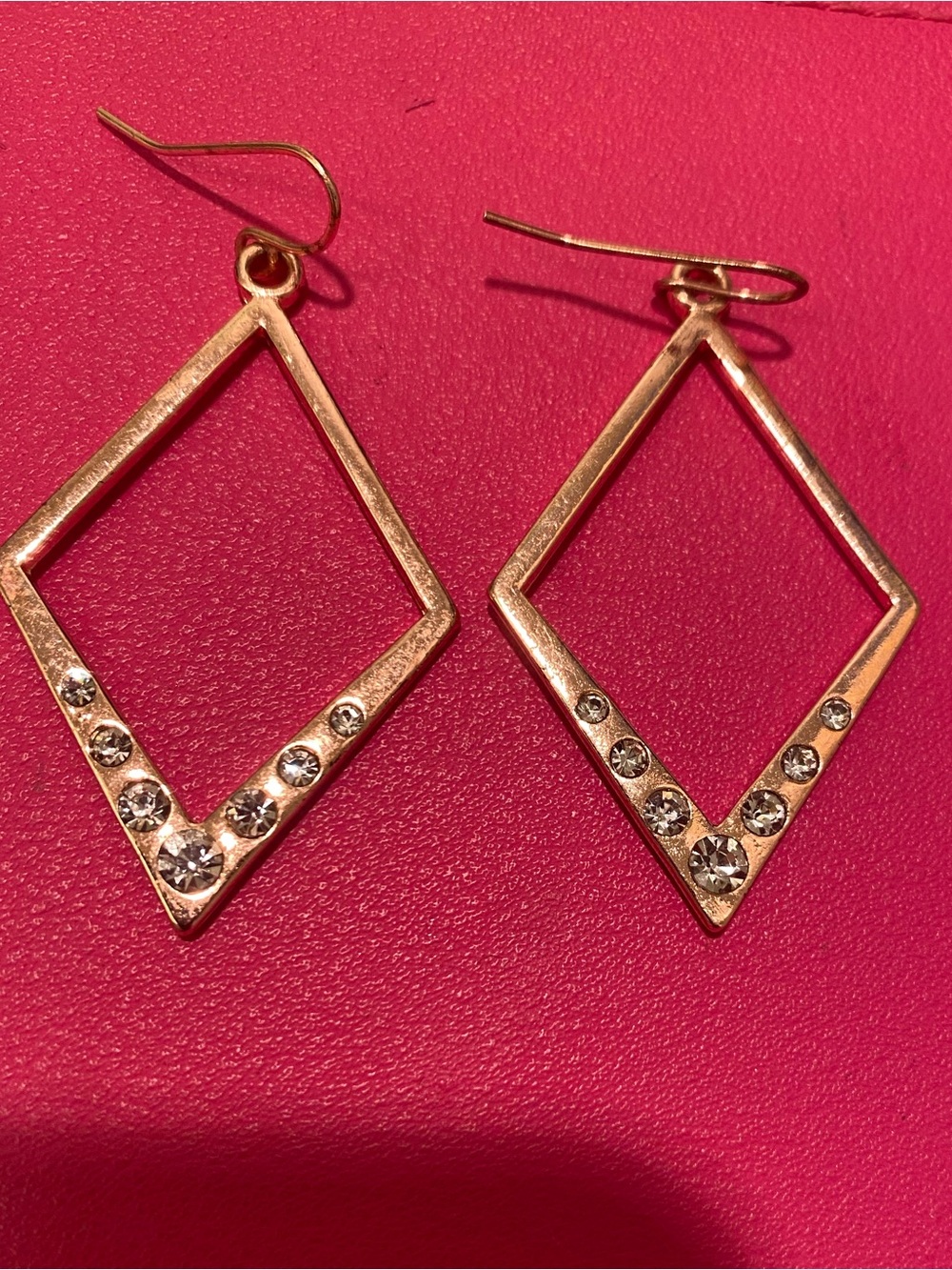 Rose Gold Rhombus Drop Earrings with Clear Crystals - Women Jewelry